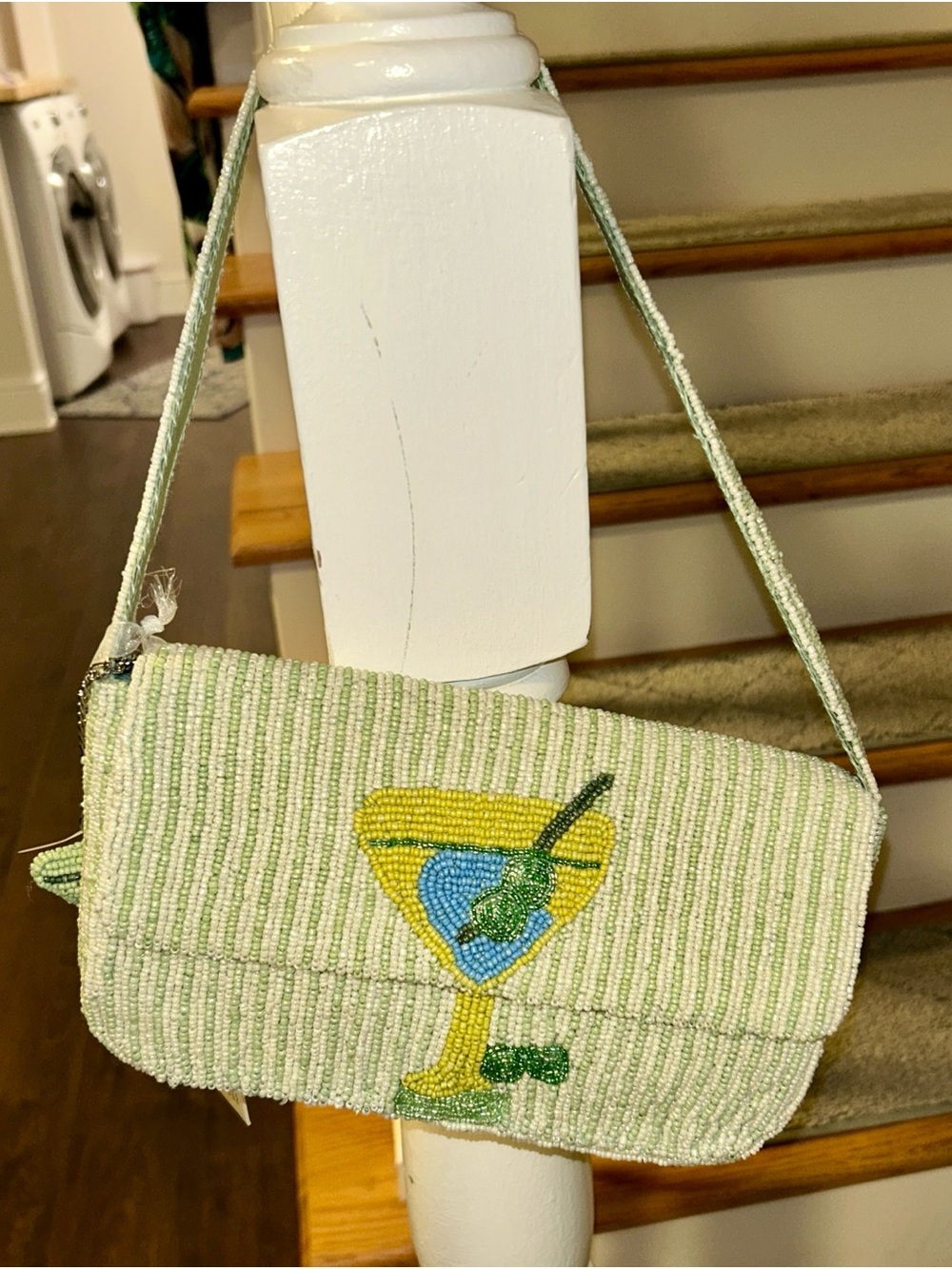 NWT VIRAL TJMAX MARSHALLS Pastel
Green Martini Stripe Beaded Shoulder
Bag Purse - Picture 3 of 15